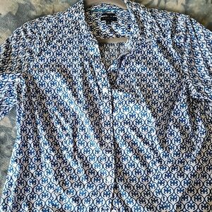 Talbots Blue and White Button Down Short Sleeve Shirt